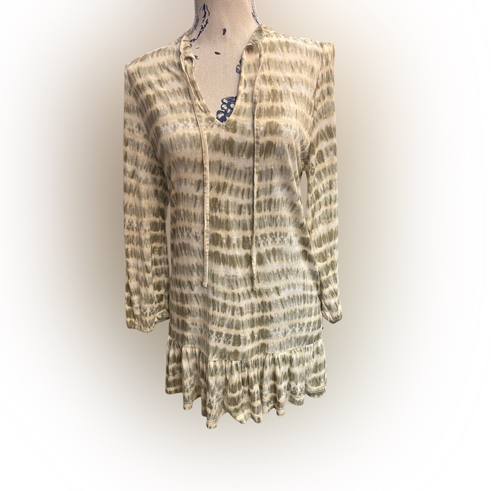 NWT Lascana Green & White Tie Dye Tunic • Ruffled Hem • Size 4/6
